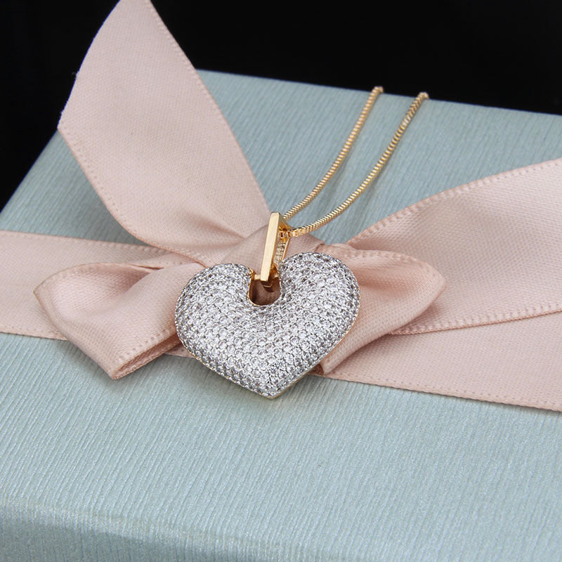 5pcs/lot Multicolor CZ Paved 3D Heart Necklace Necklaces Love & Heart Necklaces Charms Beads Beyond