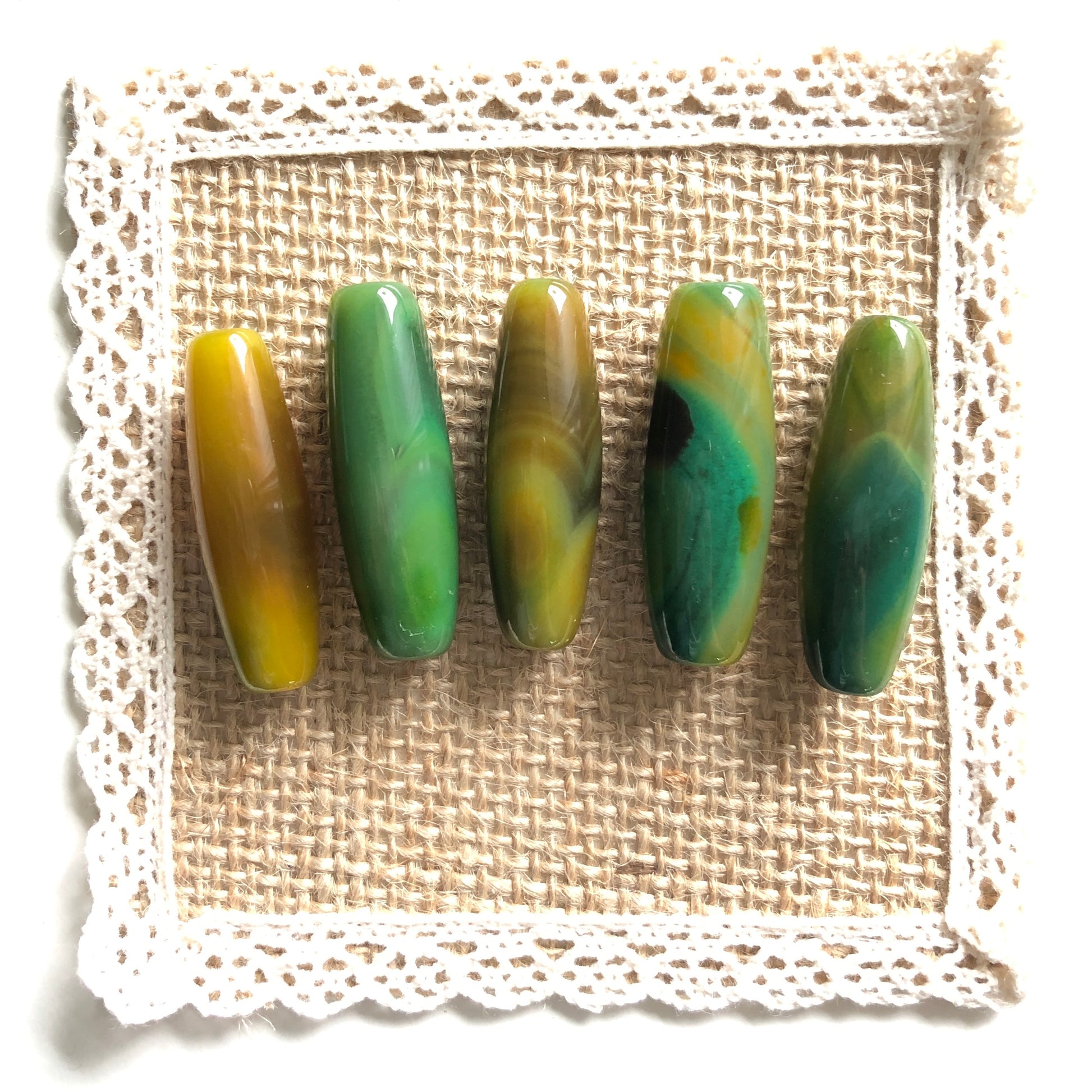 5pcs/lot 40*13mm Green Yellow Banded Agate Barrel Spacers Agate Spacers Focal Beads Charms Beads Beyond