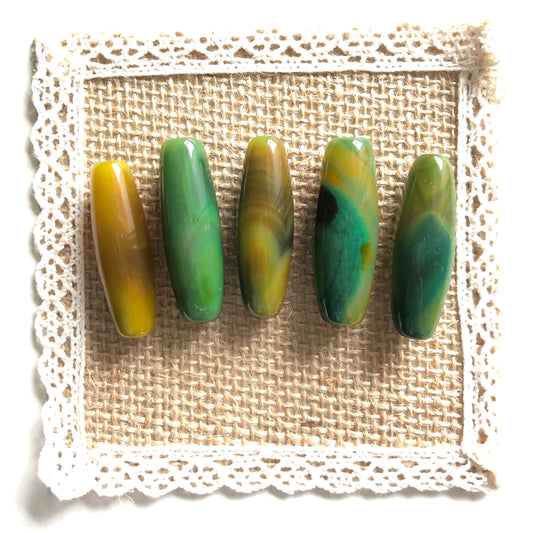 5pcs/lot 40*13mm Green Yellow Banded Agate Barrel Spacers Agate Spacers Focal Beads Charms Beads Beyond