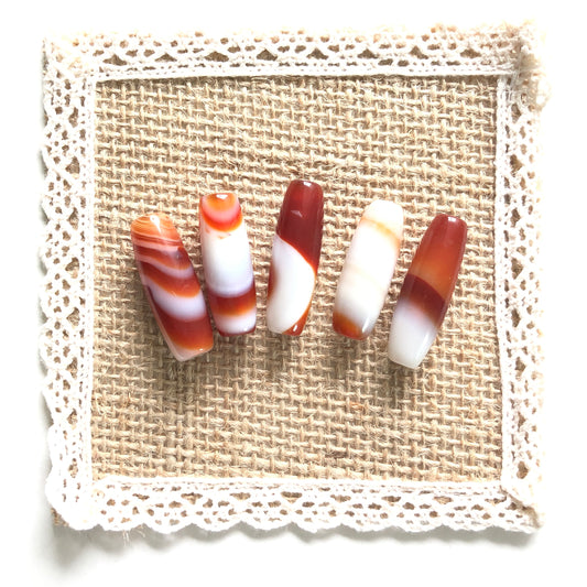 5pcs/lot 30*11mm Orange White Banded Agate Barrel Spacers Agate Spacers Focal Beads Charms Beads Beyond