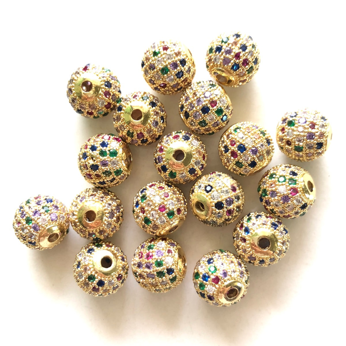 10-20pcs/lot 10mm CZ Paved Colorful Round Ball Spacers Gold CZ Paved Spacers 10mm Beads Ball Beads Colorful Zirconia Charms Beads Beyond