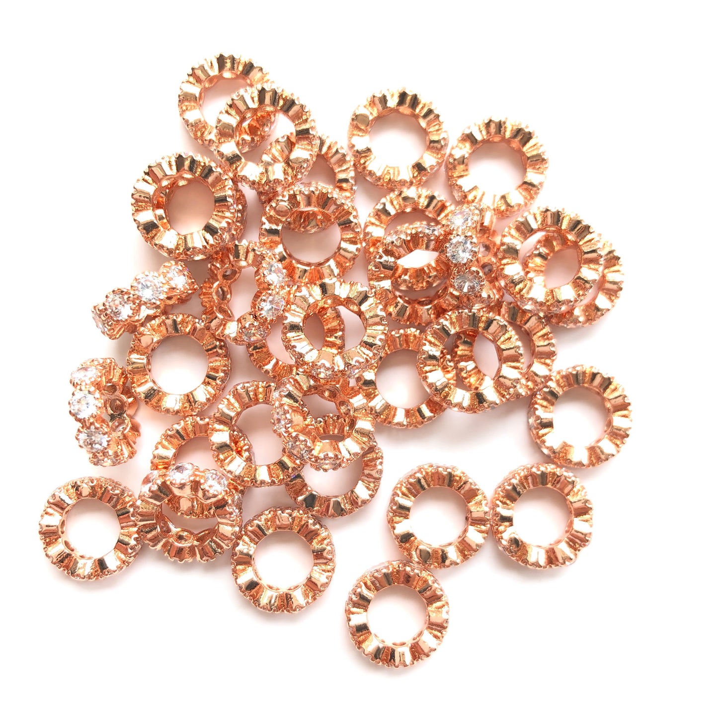 20pcs/lot 8/10mm Big Hole CZ Pave Wheel Rondelle Spacers Rose Gold CZ Paved Spacers New Spacers Arrivals Rondelle Beads Charms Beads Beyond