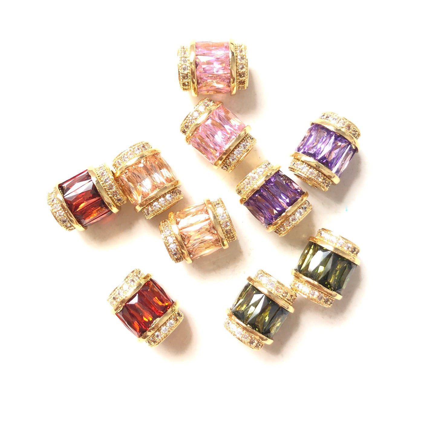 10pcs/lot 12*10mm Mix Color CZ Paved Big Hole Spacers Gold CZ Paved Spacers Big Hole Beads New Spacers Arrivals Charms Beads Beyond