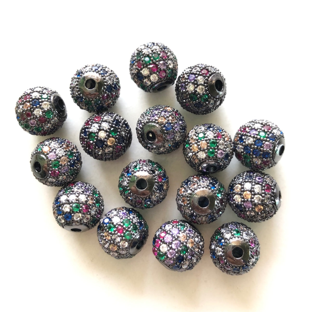 10-20pcs/lot 10mm CZ Paved Colorful Round Ball Spacers Black CZ Paved Spacers 10mm Beads Ball Beads Colorful Zirconia Charms Beads Beyond