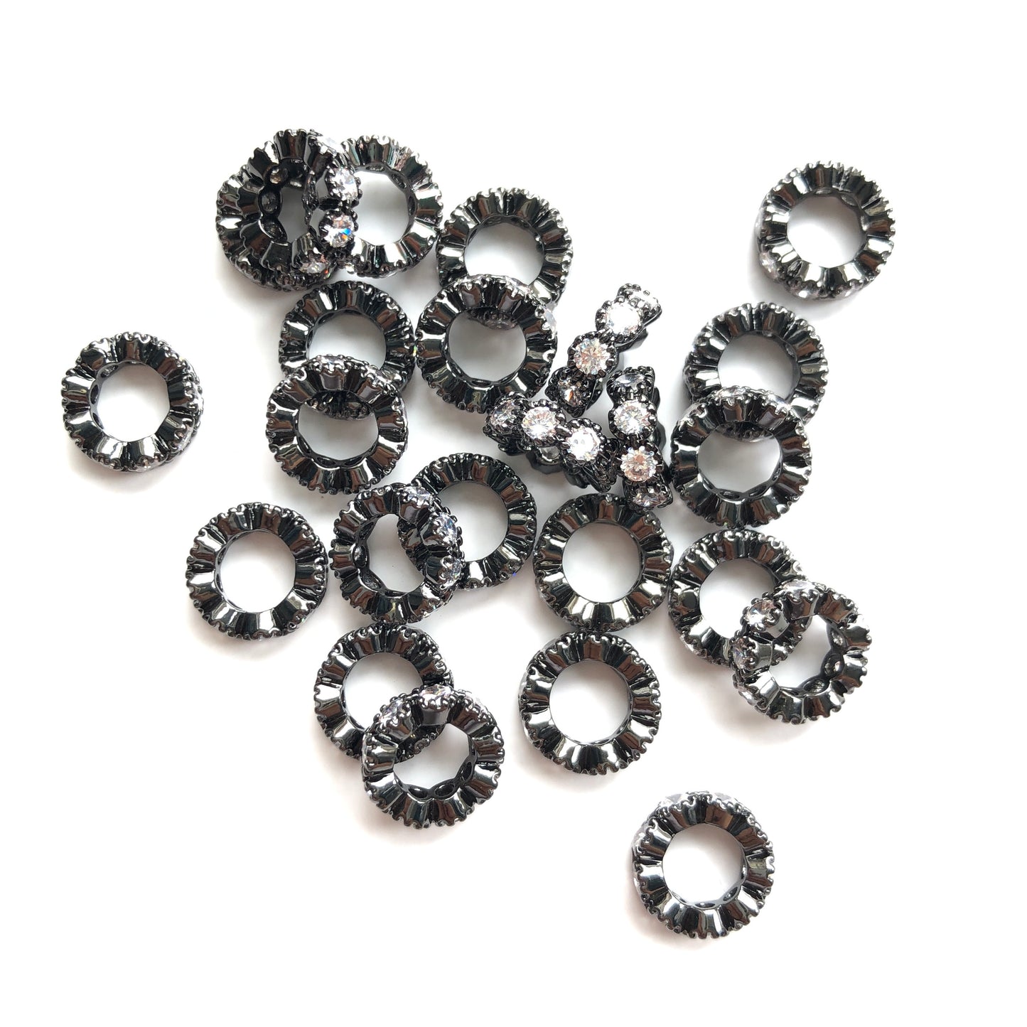 20pcs/lot 8/10mm Big Hole CZ Pave Wheel Rondelle Spacers Black CZ Paved Spacers New Spacers Arrivals Rondelle Beads Charms Beads Beyond
