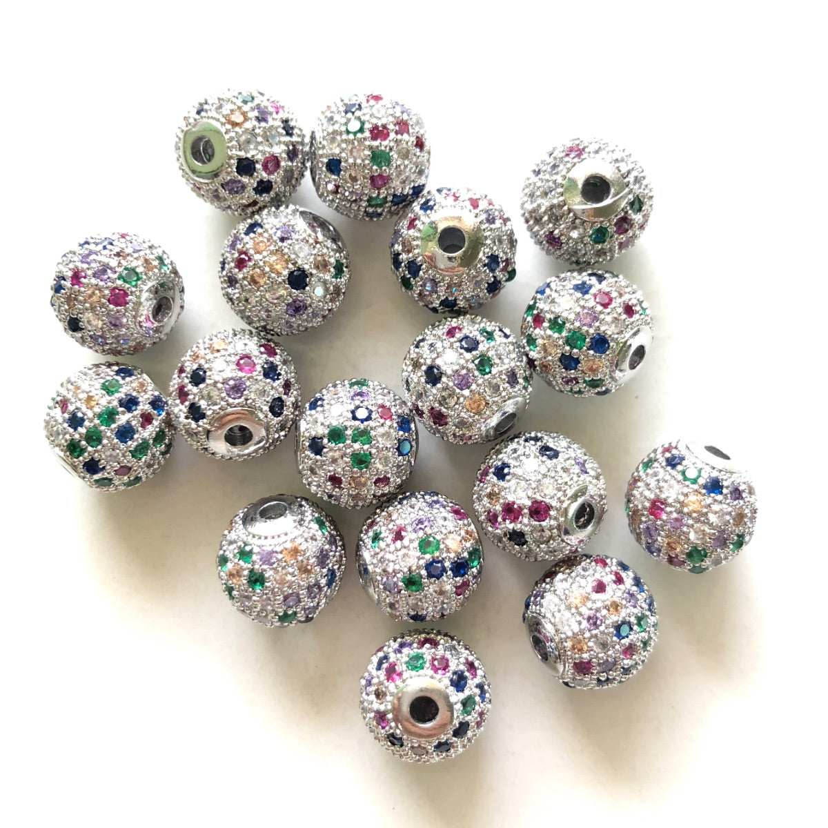 10-20pcs/lot 10mm CZ Paved Colorful Round Ball Spacers Silver CZ Paved Spacers 10mm Beads Ball Beads Colorful Zirconia Charms Beads Beyond