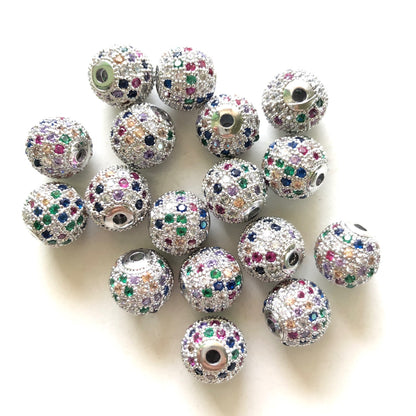 10-20pcs/lot 10mm CZ Paved Colorful Round Ball Spacers Silver CZ Paved Spacers 10mm Beads Ball Beads Colorful Zirconia Charms Beads Beyond