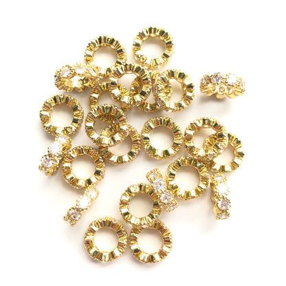 20pcs/lot 8/10mm Big Hole CZ Pave Wheel Rondelle Spacers Gold CZ Paved Spacers New Spacers Arrivals Rondelle Beads Charms Beads Beyond