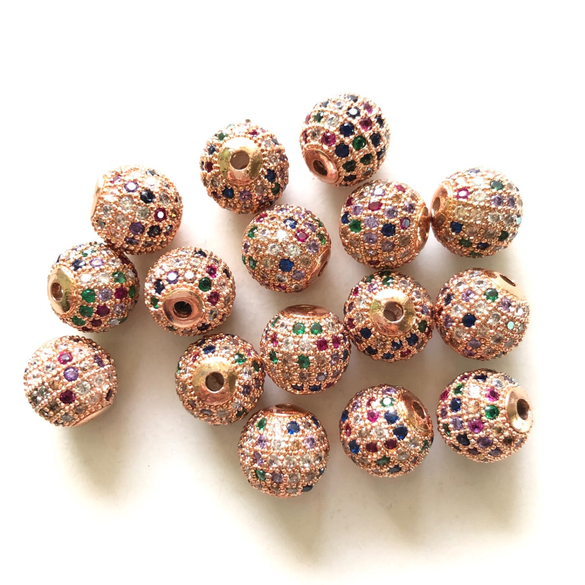 10-20pcs/lot 10mm CZ Paved Colorful Round Ball Spacers Rose Gold CZ Paved Spacers 10mm Beads Ball Beads Colorful Zirconia Charms Beads Beyond