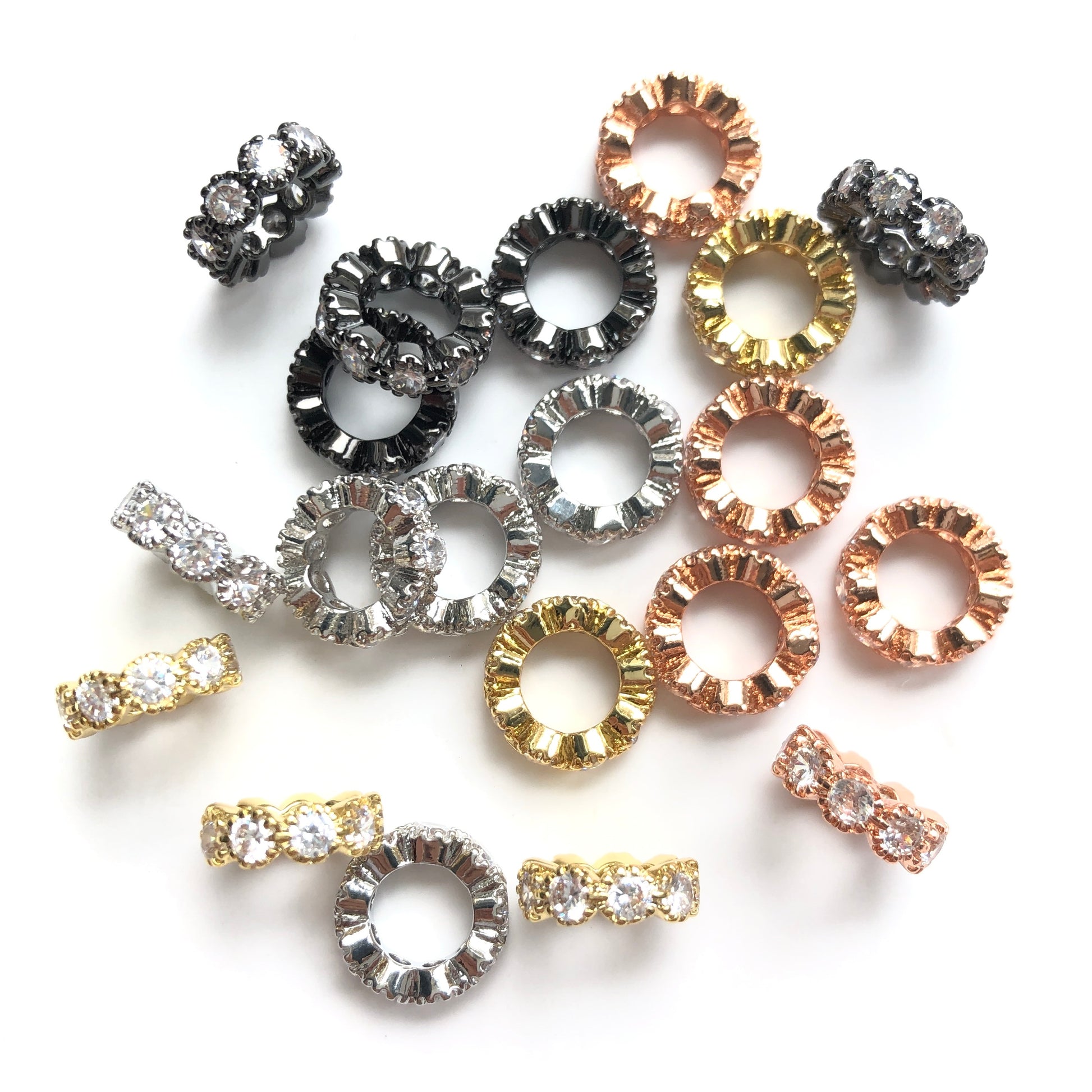 20pcs/lot 8/10mm Big Hole CZ Pave Wheel Rondelle Spacers Mix Colors CZ Paved Spacers New Spacers Arrivals Rondelle Beads Charms Beads Beyond