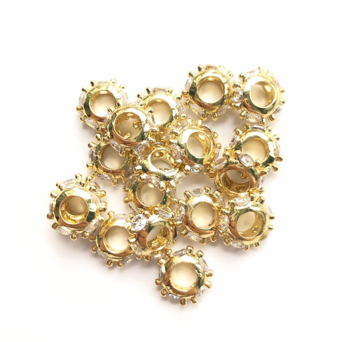 20pcs/lot 10*3mm Big Size CZ Pave Wheel Rondelle Spacers Gold CZ Paved Spacers New Spacers Arrivals Rondelle Beads Charms Beads Beyond