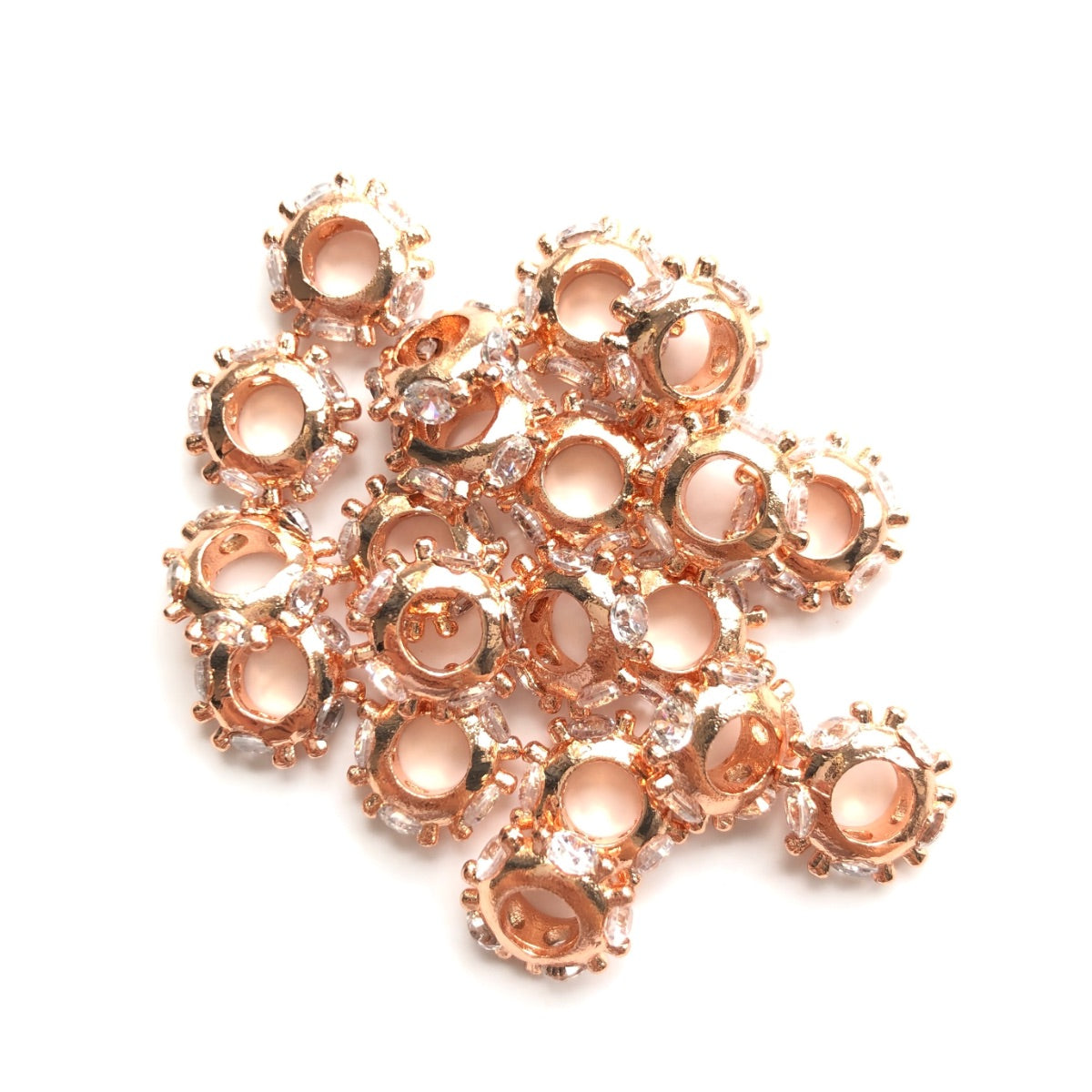 20pcs/lot 10*3mm Big Size CZ Pave Wheel Rondelle Spacers Rose Gold CZ Paved Spacers New Spacers Arrivals Rondelle Beads Charms Beads Beyond