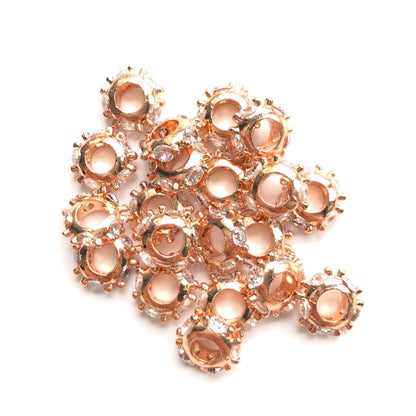 20pcs/lot 10*3mm Big Size CZ Pave Wheel Rondelle Spacers Rose Gold CZ Paved Spacers New Spacers Arrivals Rondelle Beads Charms Beads Beyond