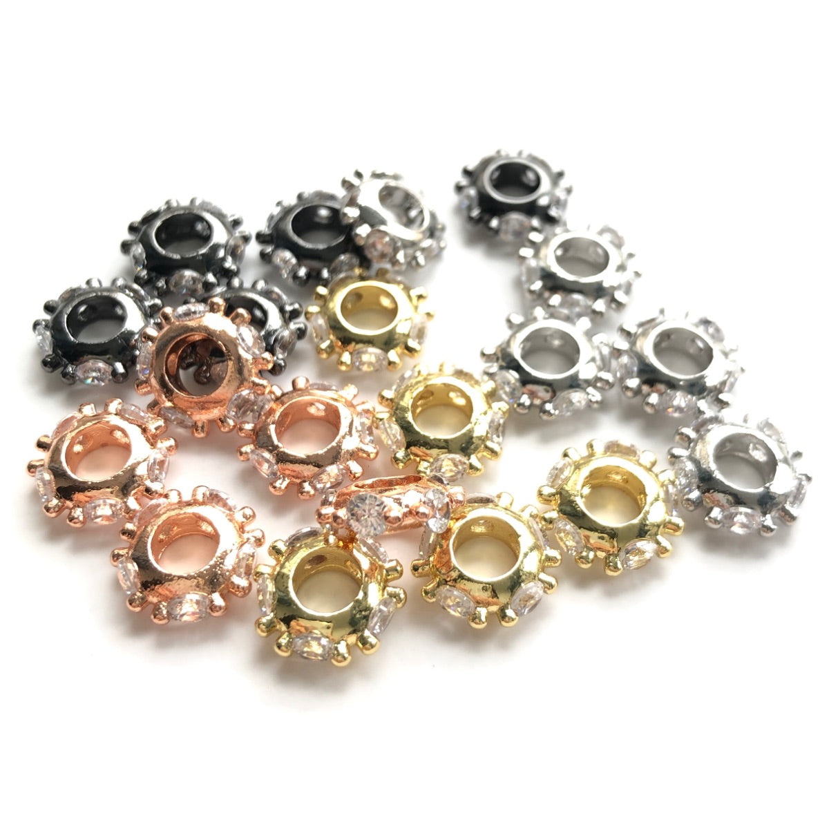 20pcs/lot 10*3mm Big Size CZ Pave Wheel Rondelle Spacers Mix Colors CZ Paved Spacers New Spacers Arrivals Rondelle Beads Charms Beads Beyond