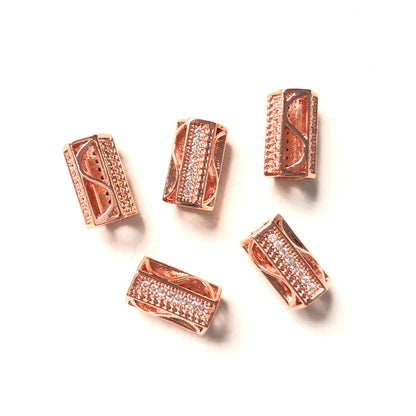 20pcs/lot CZ Paved Hexagon Tube Rondelle Spacers Rose Gold CZ Paved Spacers Rondelle Beads Charms Beads Beyond