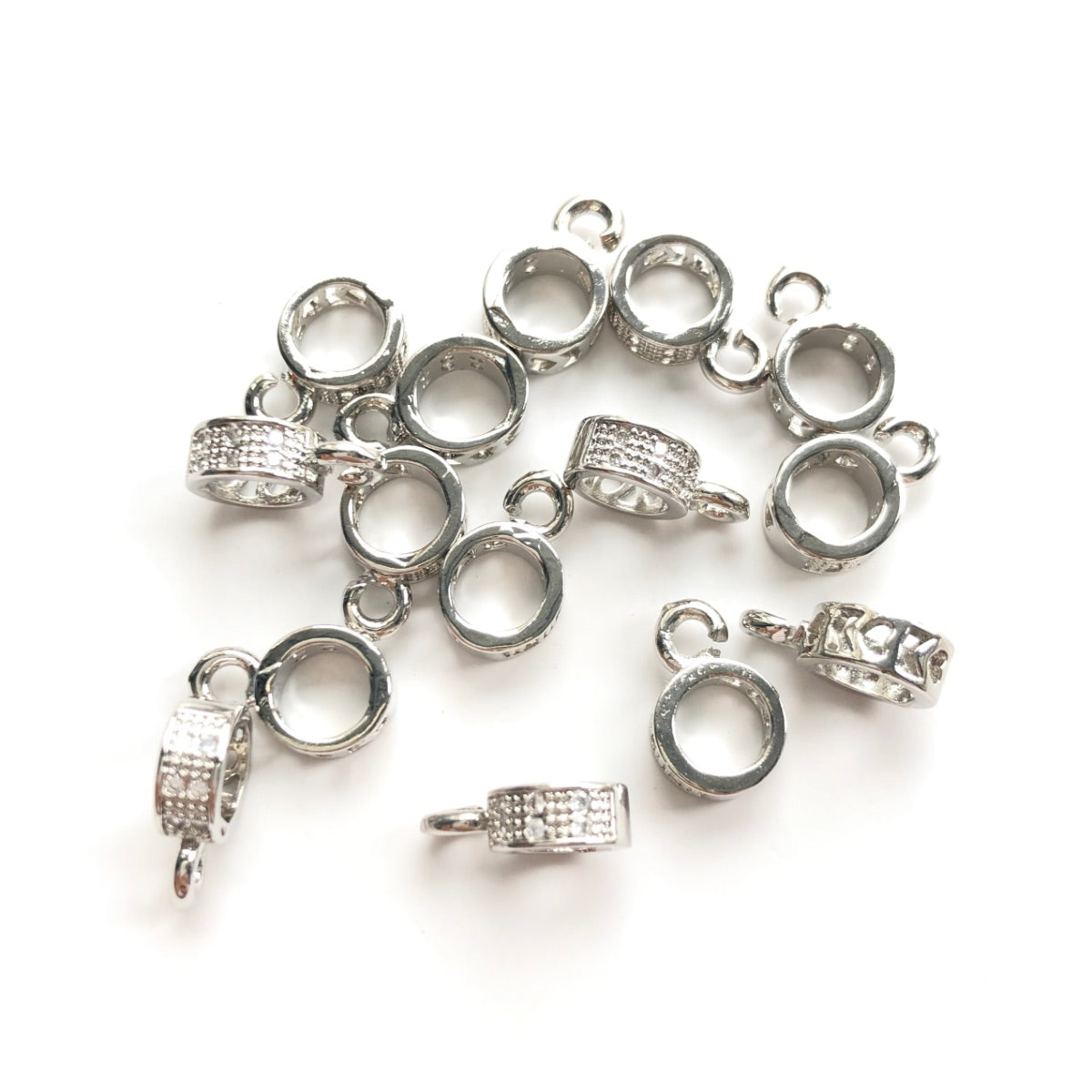 20pcs/lot 6.5*3mm CZ Paved Round Bail Spacers Silver CZ Paved Spacers Bail Beads Charms Beads Beyond