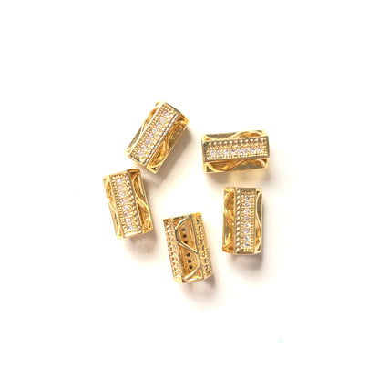 20pcs/lot CZ Paved Hexagon Tube Rondelle Spacers Gold CZ Paved Spacers Rondelle Beads Charms Beads Beyond