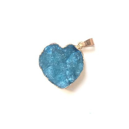 5pcs/lot 23*24mm Heart Shape Natural Agate Druzy Charm Blue Stone Charms Charms Beads Beyond