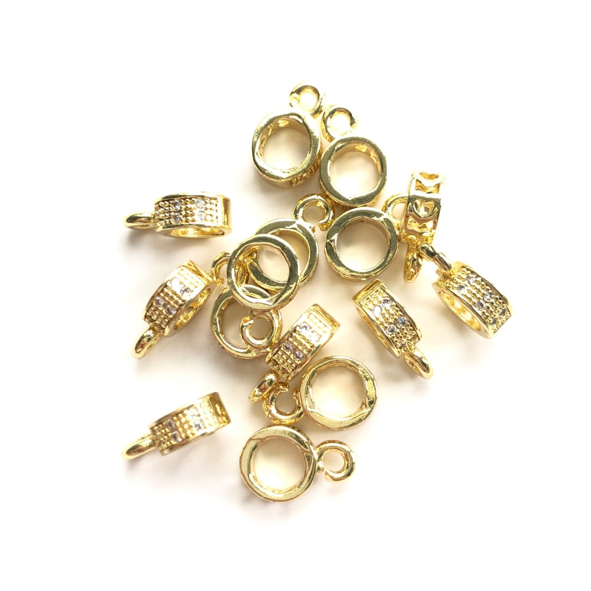 20pcs/lot 6.5*3mm CZ Paved Round Bail Spacers Gold CZ Paved Spacers Bail Beads Charms Beads Beyond