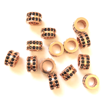 20pcs/lot 8.5*5.2mm Black CZ Paved Wheel Rondelle Spacers Rose Gold CZ Paved Spacers Rondelle Beads Charms Beads Beyond