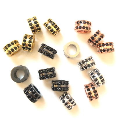 20pcs/lot 8.5*5.2mm Black CZ Paved Wheel Rondelle Spacers Mix Colors CZ Paved Spacers Rondelle Beads Charms Beads Beyond