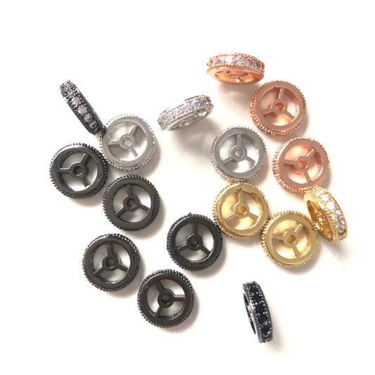 30pcs/lot 12*3.3mm CZ Paved Wheel Rondelle Spacers Mix Color CZ Paved Spacers Rondelle Beads Charms Beads Beyond