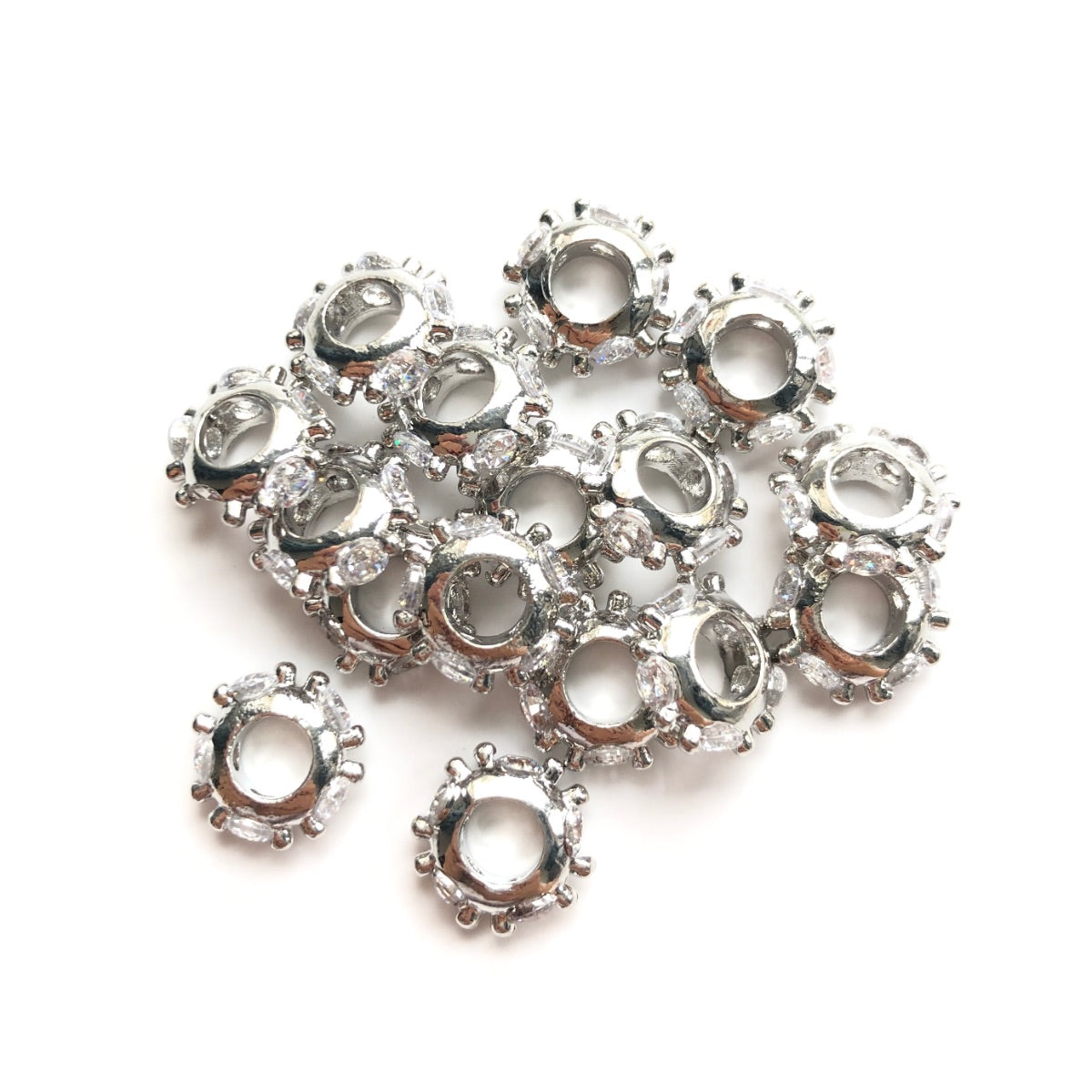 20pcs/lot 10*3mm Big Size CZ Pave Wheel Rondelle Spacers Silver CZ Paved Spacers New Spacers Arrivals Rondelle Beads Charms Beads Beyond