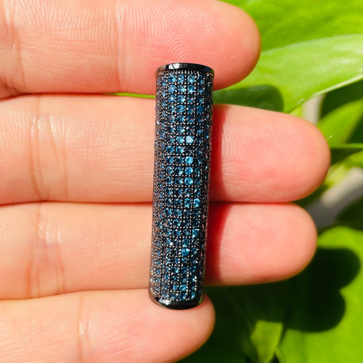 5-10pcs/lot 37.7*9mm Lake Blue CZ Paved Tube Bar Spacers CZ Paved Spacers Colorful Zirconia Tube Bar Centerpieces Charms Beads Beyond