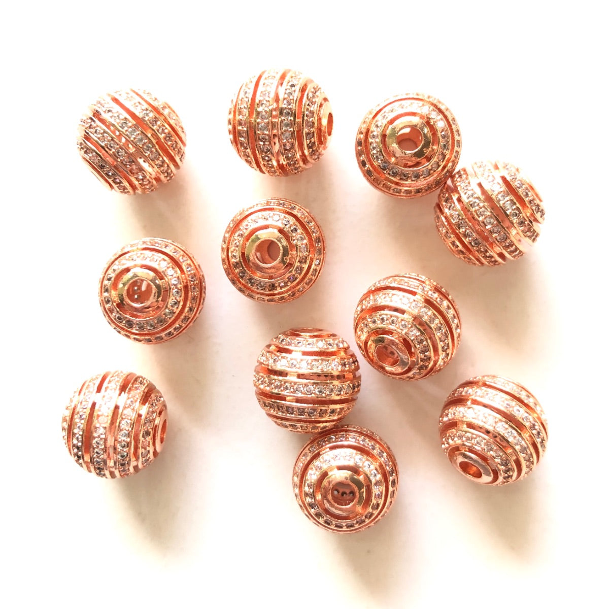 10pcs/lot 12mm CZ Paved Hollow Round Ball Spacers Rose Gold CZ Paved Spacers 12mm Beads Ball Beads Charms Beads Beyond