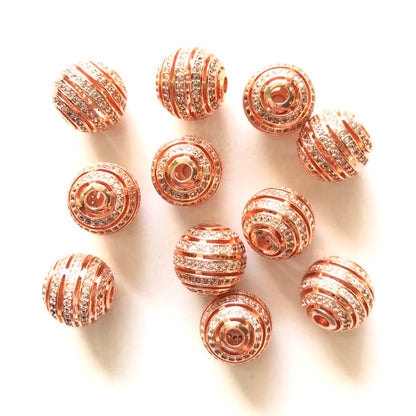 10pcs/lot 12mm CZ Paved Hollow Round Ball Spacers Rose Gold CZ Paved Spacers 12mm Beads Ball Beads Charms Beads Beyond