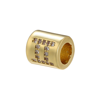12pcs/lot 8*7.5mm Gold Plated Big Hole CZ Paved Zodiac Tube Spacers Beads CZ Paved Spacers Tube Bar Centerpieces Charms Beads Beyond
