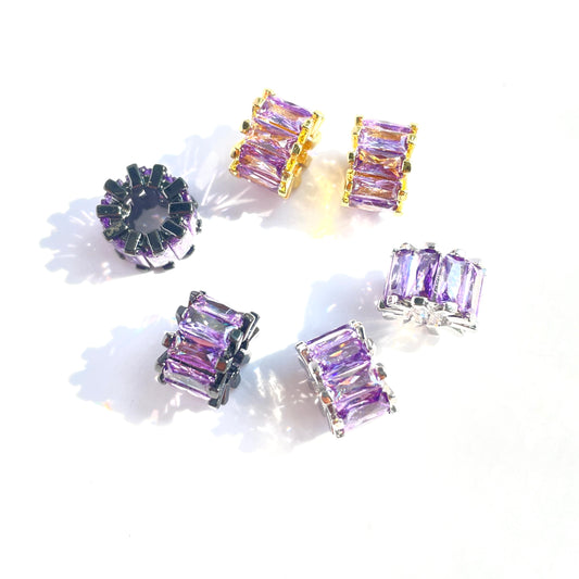 10pcs/lot 9.5*6.4mm Purple CZ Paved Big Hole Spacers Mix Colors CZ Paved Spacers Big Hole Beads New Spacers Arrivals Charms Beads Beyond