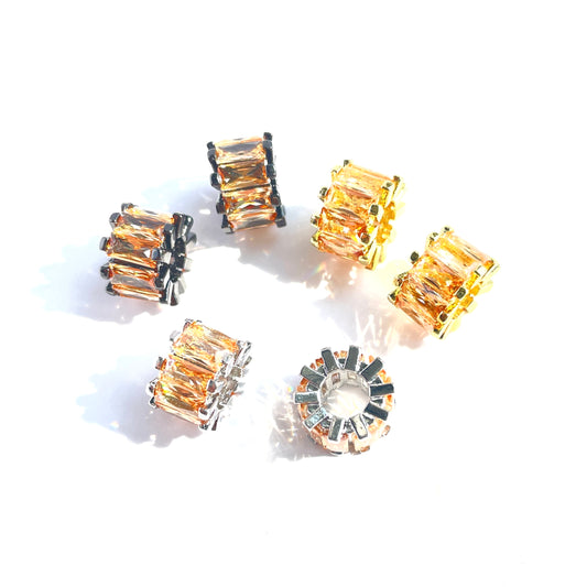 10pcs/lot 9.5*6.4mm Champagne CZ Paved Big Hole Spacers Mix Colors CZ Paved Spacers Big Hole Beads New Spacers Arrivals Charms Beads Beyond