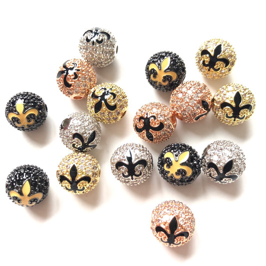 10-20-50pcs/lot 10mm CZ Paved Fleur De Lis Saints Ball Spacers Beads Mix Colors CZ Paved Spacers 10mm Beads American Football Sports Ball Beads Louisiana Inspired New Spacers Arrivals Charms Beads Beyond