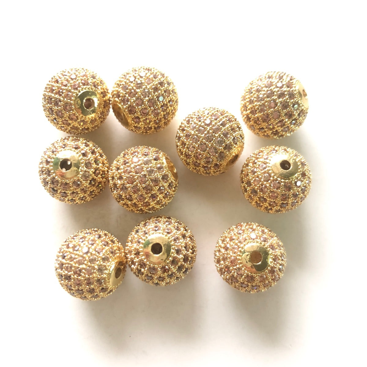 5/10/20pcs/lot 12mm Champagne CZ Paved Ball Beads Spacers Gold CZ Paved Spacers 12mm Beads Ball Beads Colorful Zirconia Charms Beads Beyond