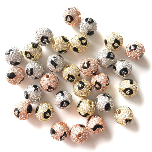 10-20-50pcs/lot 10mm Black Leopard Print Pattern CZ Paved Ball Spacers Beads Mix Colors CZ Paved Spacers 10mm Beads Ball Beads Leopard Printed New Spacers Arrivals Charms Beads Beyond