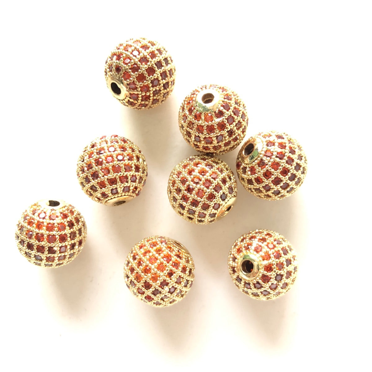 5/10/20pcs/lot 12mm Reddish Orange CZ Paved Ball Spacers Gold CZ Paved Spacers 12mm Beads Ball Beads Colorful Zirconia Charms Beads Beyond