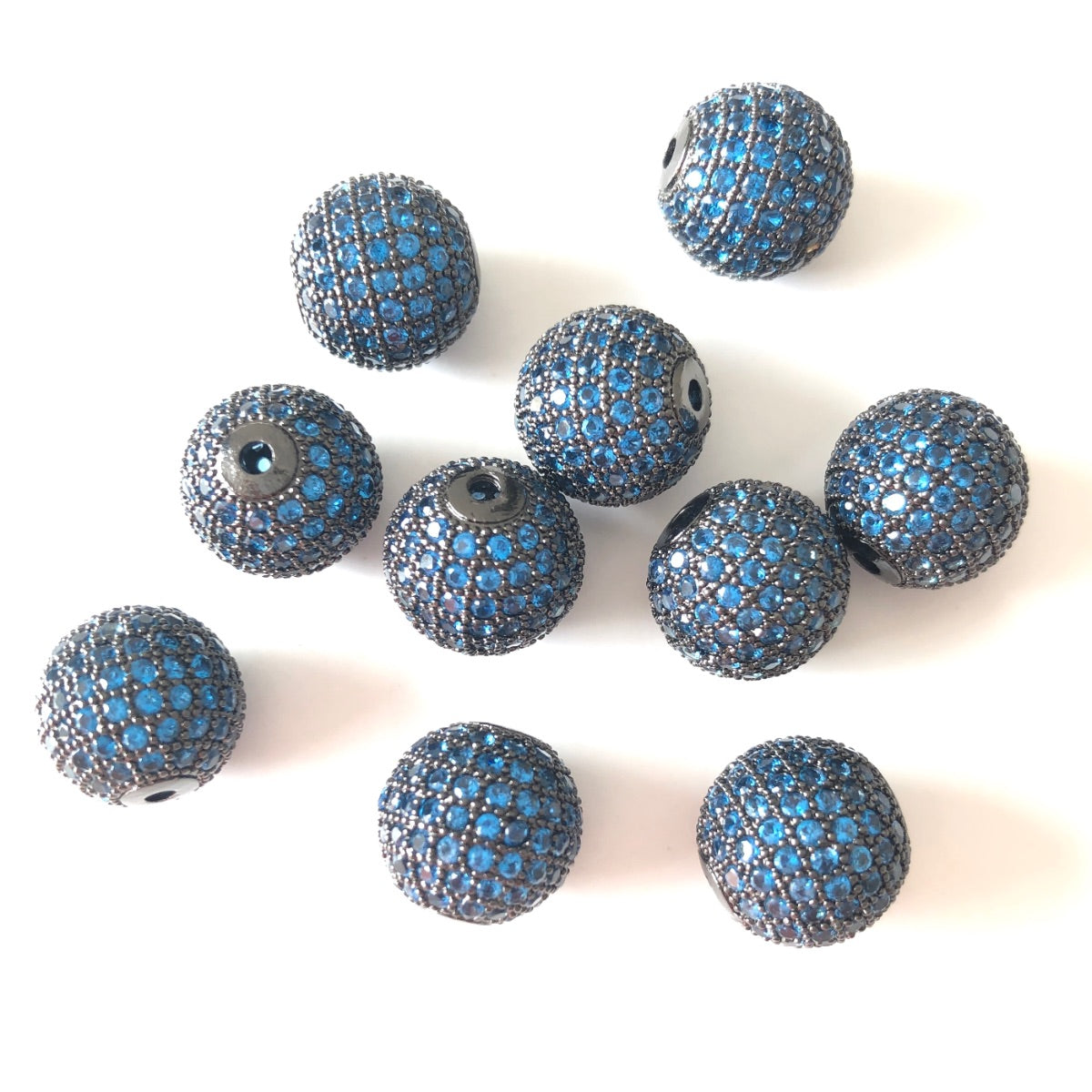 5/10/20pcs/lot 12mm Lake Blue CZ Paved Ball Beads Spacers Black CZ Paved Spacers 12mm Beads Ball Beads Colorful Zirconia Charms Beads Beyond