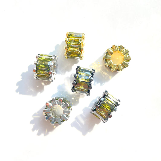10pcs/lot 9.5*6.4mm Olive Green CZ Paved Big Hole Spacers Mix Colors CZ Paved Spacers Big Hole Beads New Spacers Arrivals Charms Beads Beyond