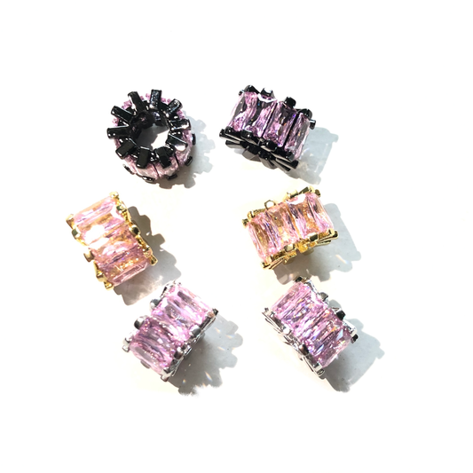 10pcs/lot 9.5*6.4mm Pink CZ Paved Big Hole Spacers Mix Colors CZ Paved Spacers Big Hole Beads New Spacers Arrivals Charms Beads Beyond