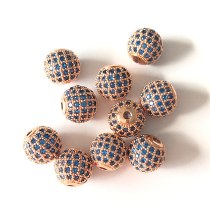 10pcs/lot 10mm Lake Blue CZ Paved Ball Beads Spacers Rose Gold CZ Paved Spacers 10mm Beads Ball Beads Colorful Zirconia Charms Beads Beyond