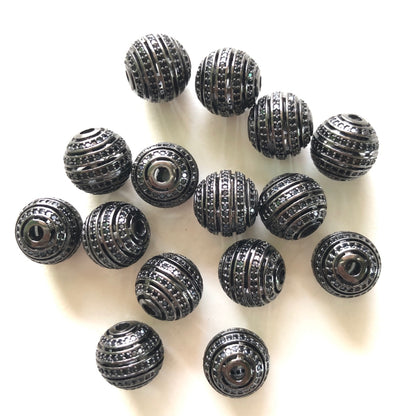 10pcs/lot 12mm CZ Paved Hollow Round Ball Spacers Black on Black CZ Paved Spacers 12mm Beads Ball Beads Charms Beads Beyond