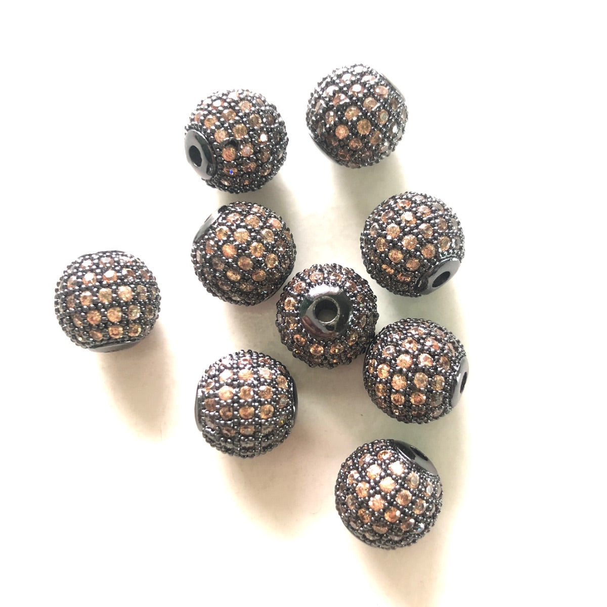 10pcs/lot 10mm Champagne CZ Paved Ball Beads Spacers Black CZ Paved Spacers 10mm Beads Ball Beads Colorful Zirconia Charms Beads Beyond