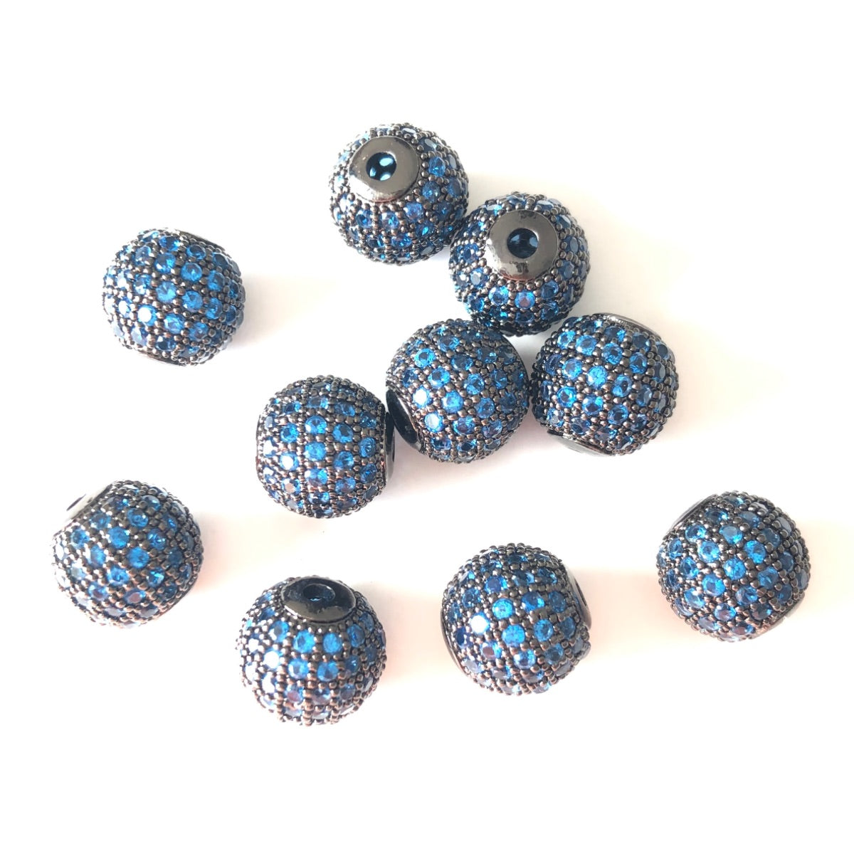 10pcs/lot 10mm Lake Blue CZ Paved Ball Beads Spacers Black CZ Paved Spacers 10mm Beads Ball Beads Colorful Zirconia Charms Beads Beyond