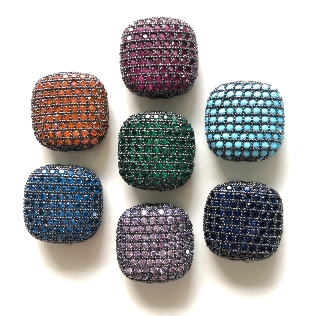 5-10pcs/lot 20*20mm Colorful CZ Paved Square Centerpiece Spacers Mix Random Colors CZ Paved Spacers Colorful Zirconia Square Spacers Charms Beads Beyond