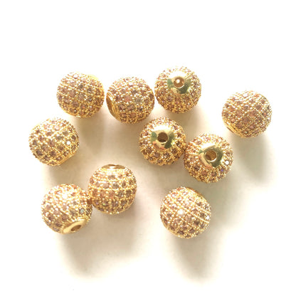 10pcs/lot 10mm Champagne CZ Paved Ball Beads Spacers Gold CZ Paved Spacers 10mm Beads Ball Beads Colorful Zirconia Charms Beads Beyond