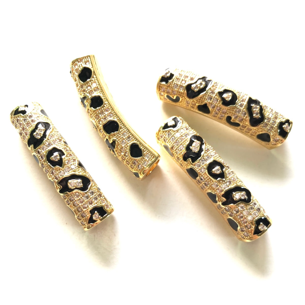 5-10pcs/lot 37.7*9mm Black Enamel Leopard Print CZ Paved Tube Bar Spacers CZ Paved Spacers Leopard Printed New Spacers Arrivals Tube Bar Centerpieces Charms Beads Beyond