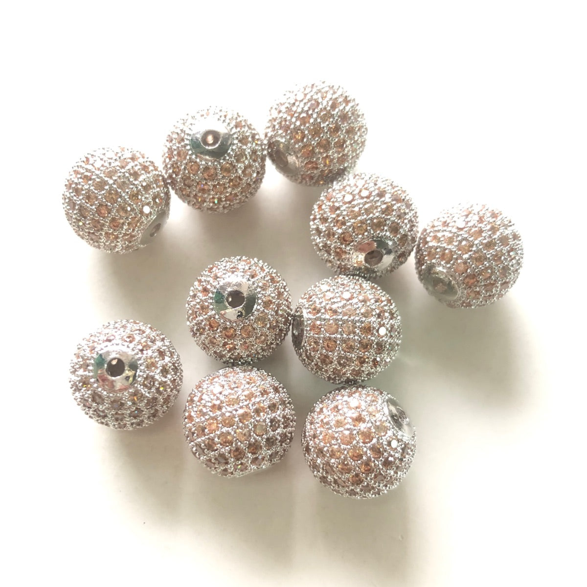 5/10/20pcs/lot 12mm Champagne CZ Paved Ball Beads Spacers Silver CZ Paved Spacers 12mm Beads Ball Beads Colorful Zirconia Charms Beads Beyond