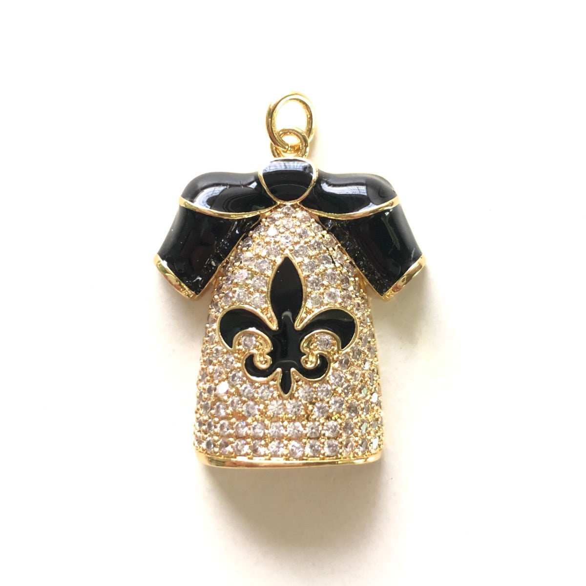 10pcs/lot 33*27mm Fleur De Lis CZ Saints Football Uniform Suit Jersey Charms Gold CZ Paved Charms American Football Sports Louisiana Inspired New Charms Arrivals Charms Beads Beyond