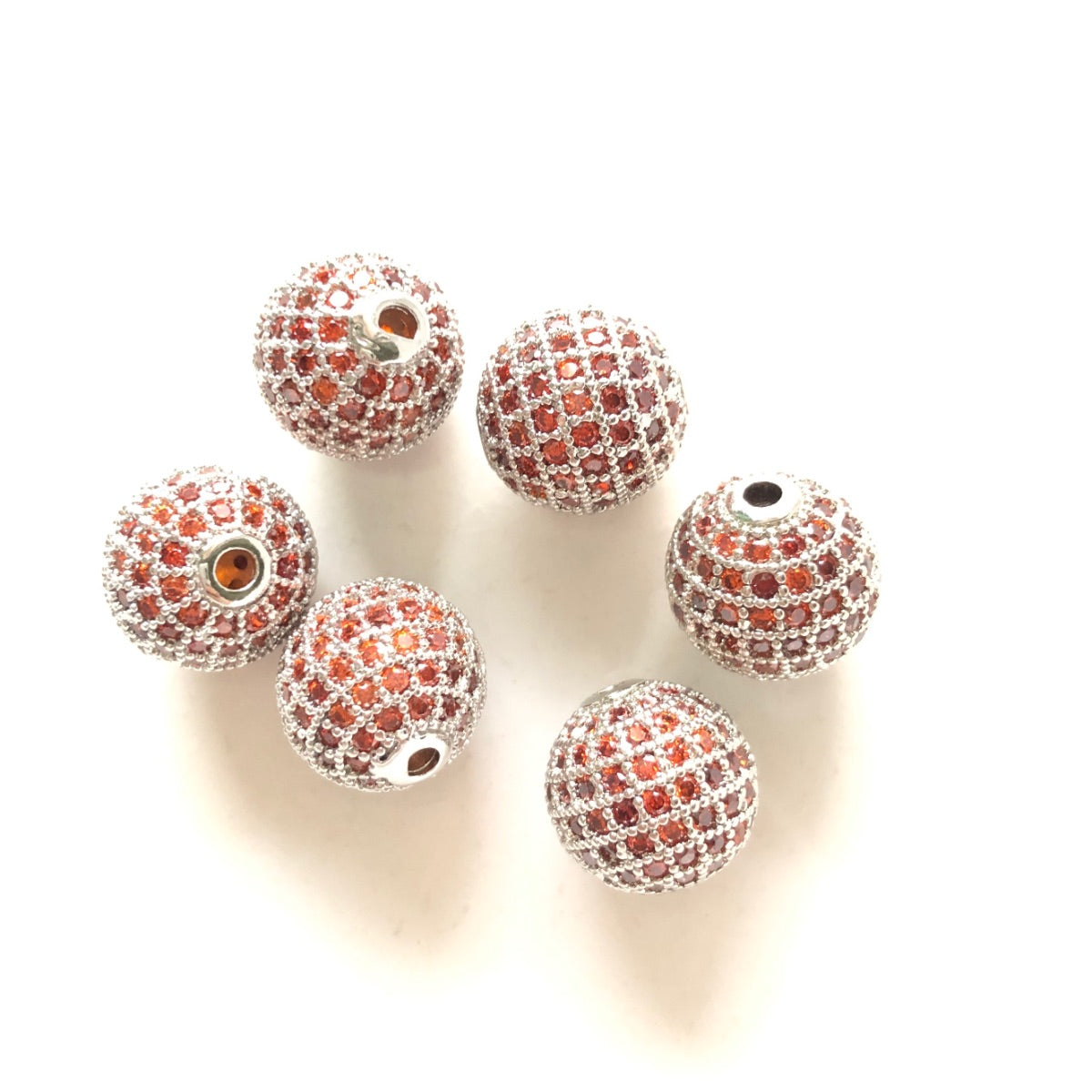 5/10/20pcs/lot 12mm Reddish Orange CZ Paved Ball Spacers Silver CZ Paved Spacers 12mm Beads Ball Beads Colorful Zirconia Charms Beads Beyond